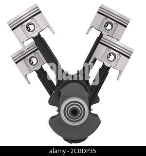 Engine pistons and crankshaft assembly. The crankshaft of the internal combustion engine with pistons assy. 3D illustration. Isolated Stock Photo