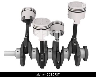 Engine pistons and crankshaft assembly. The crankshaft of the internal combustion engine with pistons assy. 3D illustration. Isolated Stock Photo