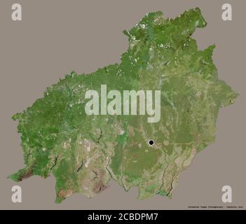 Shape of Kalimantan Tengah, province of Indonesia, with its capital isolated on a solid color background. Satellite imagery. 3D rendering Stock Photo