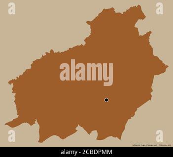 Shape of Kalimantan Tengah, province of Indonesia, with its capital isolated on a solid color background. Composition of patterned textures. 3D render Stock Photo