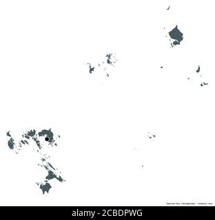 Shape of Kepulauan Riau, province of Indonesia, with its capital isolated on white background. Colored elevation map. 3D rendering Stock Photo