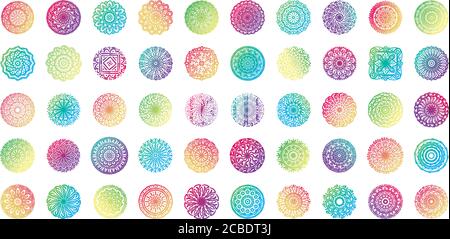 bundle of fifty colorfull mandalas set icons vector illustration design Stock Vector