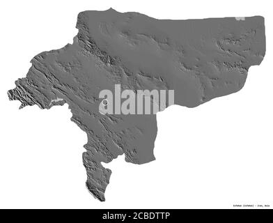 Shape of Esfahan, province of Iran, with its capital isolated on white background. Bilevel elevation map. 3D rendering Stock Photo