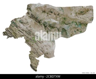 Shape of Esfahan, province of Iran, with its capital isolated on white background. Satellite imagery. 3D rendering Stock Photo