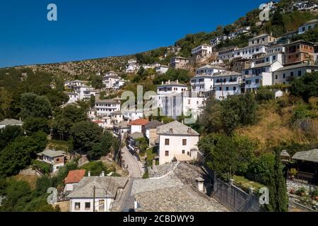 Aerial view of Makrinitsa traditional greek village on Pelion mountain in central Greece. Stock Photo