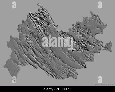 Shape of Kermanshah, province of Iran, with its capital isolated on a solid color background. Bilevel elevation map. 3D rendering Stock Photo