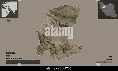 Shape of Markazi province of Iran and its capital. Distance