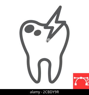 Sick tooth line icon, dental and stomatolgy, toothache sign vector graphics, editable stroke linear icon, eps 10. Stock Vector
