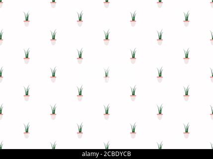 Grass, plant on a pot seamless pattern. Cute botanical texture. For your design, fabric, wrapper repeat, graphic design, textile tileable background. Stock Vector