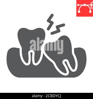 Wisdom teeth glyph icon, dental and stomatolgy, impacted tooth sign vector graphics, editable stroke solid icon, eps 10. Stock Vector
