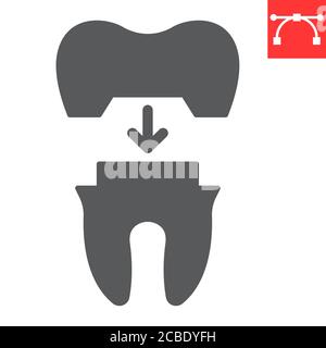 Dental crown glyph icon, dental and stomatolgy, tooth crown sign vector graphics, editable stroke solid icon, eps 10. Stock Vector
