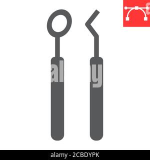 Dental tools glyph icon, dental and stomatolgy, dentist tools sign vector graphics, editable stroke solid icon, eps 10. Stock Vector