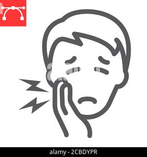 Toothache line icon, dental and stomatolgy, tooth pain sign vector graphics, editable stroke linear icon, eps 10. Stock Vector