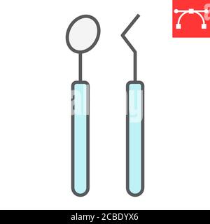 Dental tools color line icon, dental and stomatolgy, dentist tools sign vector graphics, editable stroke filled outline icon, eps 10. Stock Vector