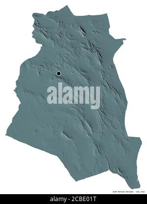 Shape of South Khorasan, province of Iran, with its capital isolated on white background. Colored elevation map. 3D rendering Stock Photo