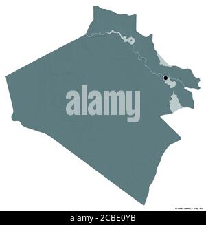 Shape of Al-Anbar, province of Iraq, with its capital isolated on white background. Colored elevation map. 3D rendering Stock Photo