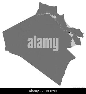 Shape of Al-Anbar, province of Iraq, with its capital isolated on white background. Bilevel elevation map. 3D rendering Stock Photo