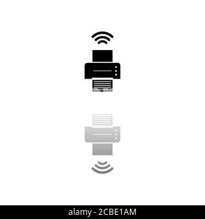 Printer with wi-fi connection. Black symbol on white background. Simple illustration. Flat Vector Icon. Mirror Reflection Shadow. Can be used in logo, Stock Vector