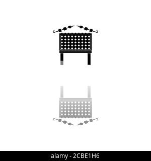 Barbecue grill with shashlik. Black symbol on white background. Simple illustration. Flat Vector Icon. Mirror Reflection Shadow. Can be used in logo, Stock Vector