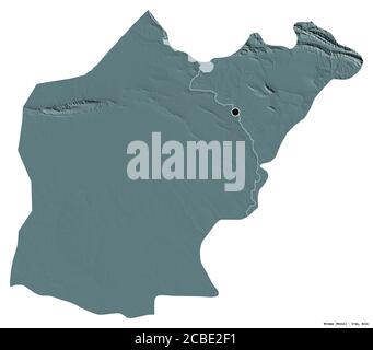 Shape of Ninawa, province of Iraq, with its capital isolated on white background. Colored elevation map. 3D rendering Stock Photo