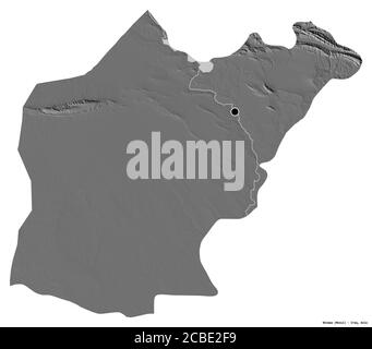 Shape of Ninawa, province of Iraq, with its capital isolated on white background. Bilevel elevation map. 3D rendering Stock Photo