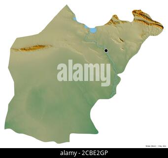 Shape of Ninawa, province of Iraq, with its capital isolated on white background. Topographic relief map. 3D rendering Stock Photo