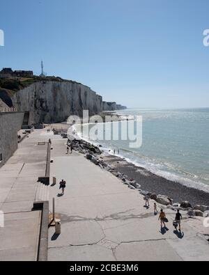 people on boulevard and beach of ault in french normandy Stock Photo