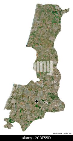 Shape of HaMerkaz, district of Israel, with its capital isolated on white background. Satellite imagery. 3D rendering Stock Photo