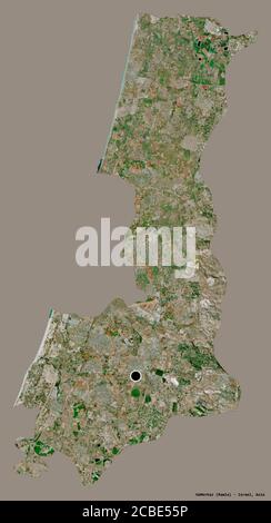 Shape of HaMerkaz, district of Israel, with its capital isolated on a solid color background. Satellite imagery. 3D rendering Stock Photo