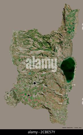 Shape of HaZafon, district of Israel, with its capital isolated on a solid color background. Satellite imagery. 3D rendering Stock Photo