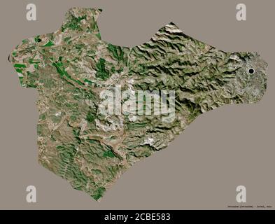 Shape of Jerusalem, district of Israel, with its capital isolated on a solid color background. Satellite imagery. 3D rendering Stock Photo