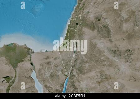 Extended area of Israel with country outline, international and regional borders. Satellite imagery. 3D rendering Stock Photo