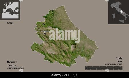 Satellite view of the Abruzzo region. Italy. 3d render. Physical map of ...