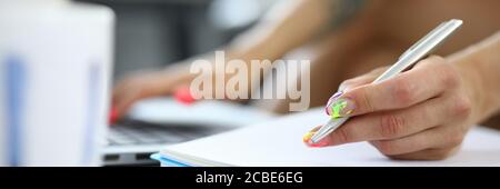 Lady employee in cabinet Stock Photo
