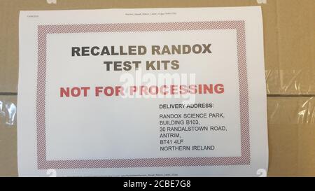 recalled randox issued covid-19 test kits boxed up to return to randox Stock Photo