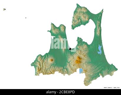 Shape of Aomori, prefecture of Japan, with its capital isolated on white background. Topographic relief map. 3D rendering Stock Photo