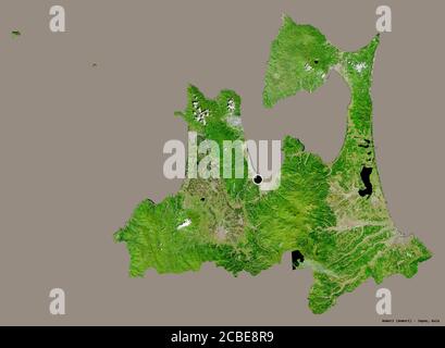 Shape of Aomori, prefecture of Japan, with its capital isolated on a solid color background. Satellite imagery. 3D rendering Stock Photo