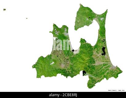 Shape of Aomori, prefecture of Japan, with its capital isolated on white background. Satellite imagery. 3D rendering Stock Photo