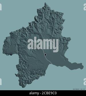 Shape of Gunma, prefecture of Japan, with its capital isolated on a solid color background. Colored elevation map. 3D rendering Stock Photo