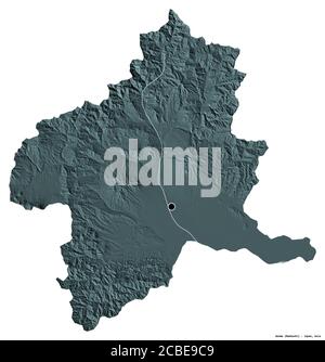 Shape of Gunma, prefecture of Japan, with its capital isolated on white background. Colored elevation map. 3D rendering Stock Photo