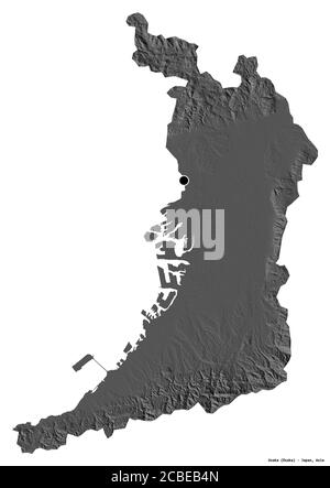 Shape of Osaka, urban prefecture of Japan, with its capital isolated on white background. Bilevel elevation map. 3D rendering Stock Photo