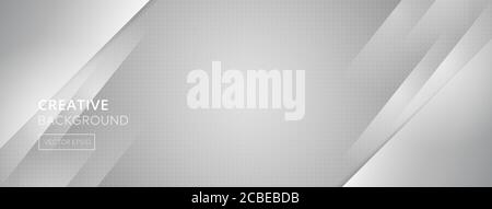 Abstract gray banner background with oblique lines and small hexagon dotted texture Stock Vector