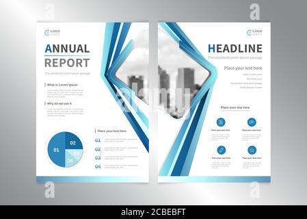 Business annual report cover design vector template in white blue theme A4 proportion with space for adding your picture