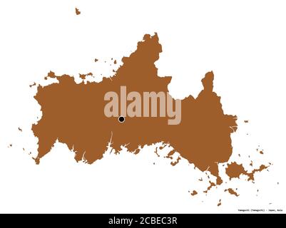 Shape of Yamaguchi, prefecture of Japan, with its capital isolated on white background. Composition of patterned textures. 3D rendering Stock Photo