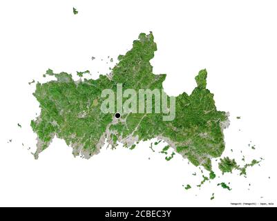 Shape of Yamaguchi, prefecture of Japan, with its capital isolated on white background. Satellite imagery. 3D rendering Stock Photo