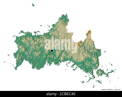 Shape of Yamaguchi, prefecture of Japan, with its capital isolated on white background. Topographic relief map. 3D rendering Stock Photo