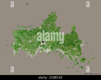 Shape of Yamaguchi, prefecture of Japan, with its capital isolated on a solid color background. Satellite imagery. 3D rendering Stock Photo
