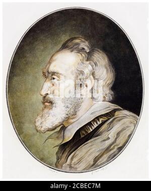 King Henry IV of France (1553-1610), also Henry III of Navarre, in profile, portrait painting by Jean Francois Janinet, before 1814 Stock Photo