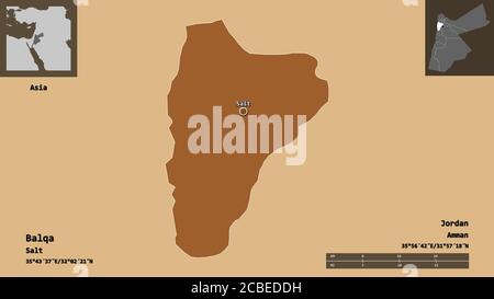 Shape of Balqa, province of Jordan, with its capital isolated on a ...