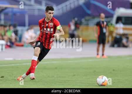 Brazilian football player Oscar dos Santos Emboaba Junior, better known as simply Oscar, of Shanghai SIPG F.C. is about to shoot during the fourth-round match of 2020 Chinese Super League (CSL) against Wuhan Zall F.C., Suzhou city, east China's Jiangsu province, 12 August 2020. Shanghai SIPG F.C. defeated Wuhan Zall F.C. with 2-1. Stock Photo